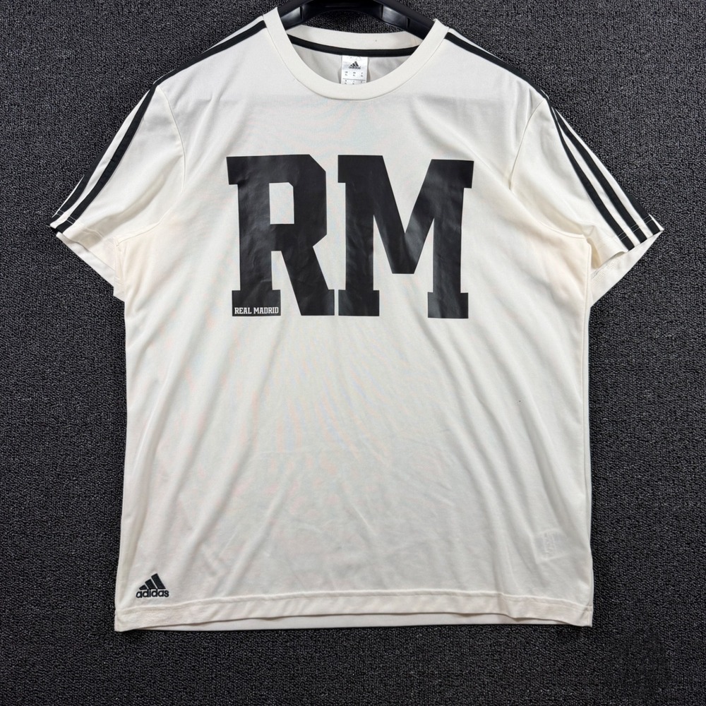 Adidas Real Madrid RM Soccer Training Shirt Mens XL White Black Three Stripe